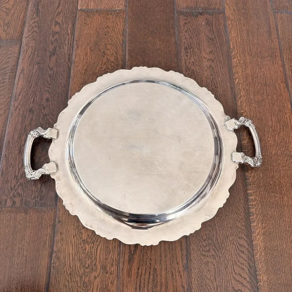 Vintage Oneida Du Maurier Silverplate 15” Serving Tray Roses Handles Ornate USA